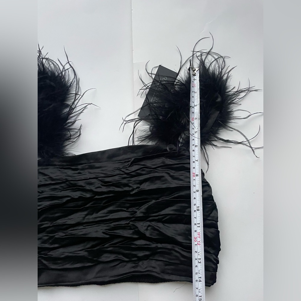 RACHEL ZOE Feather Strap Ruched Crop Top Black Medium NWT Y2K Glam Party - Picture 6 of 8